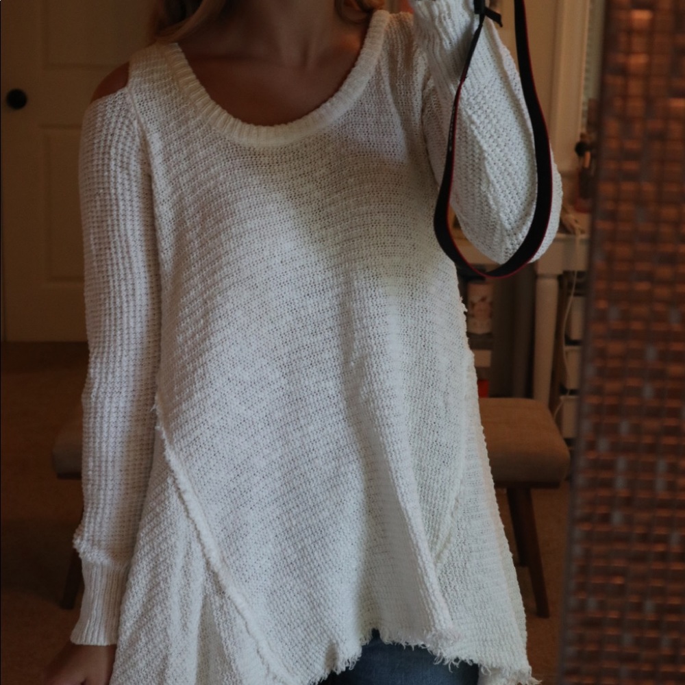 White Open Shoulder Sweater